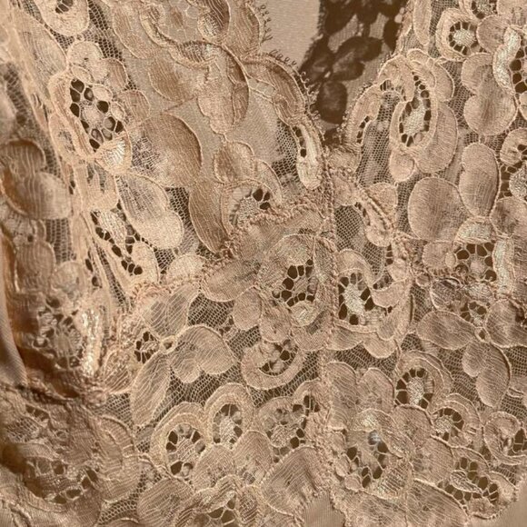 champagne nylon slip dress lace darted bodice full skirt Made in Italy Large - Picture 10 of 10